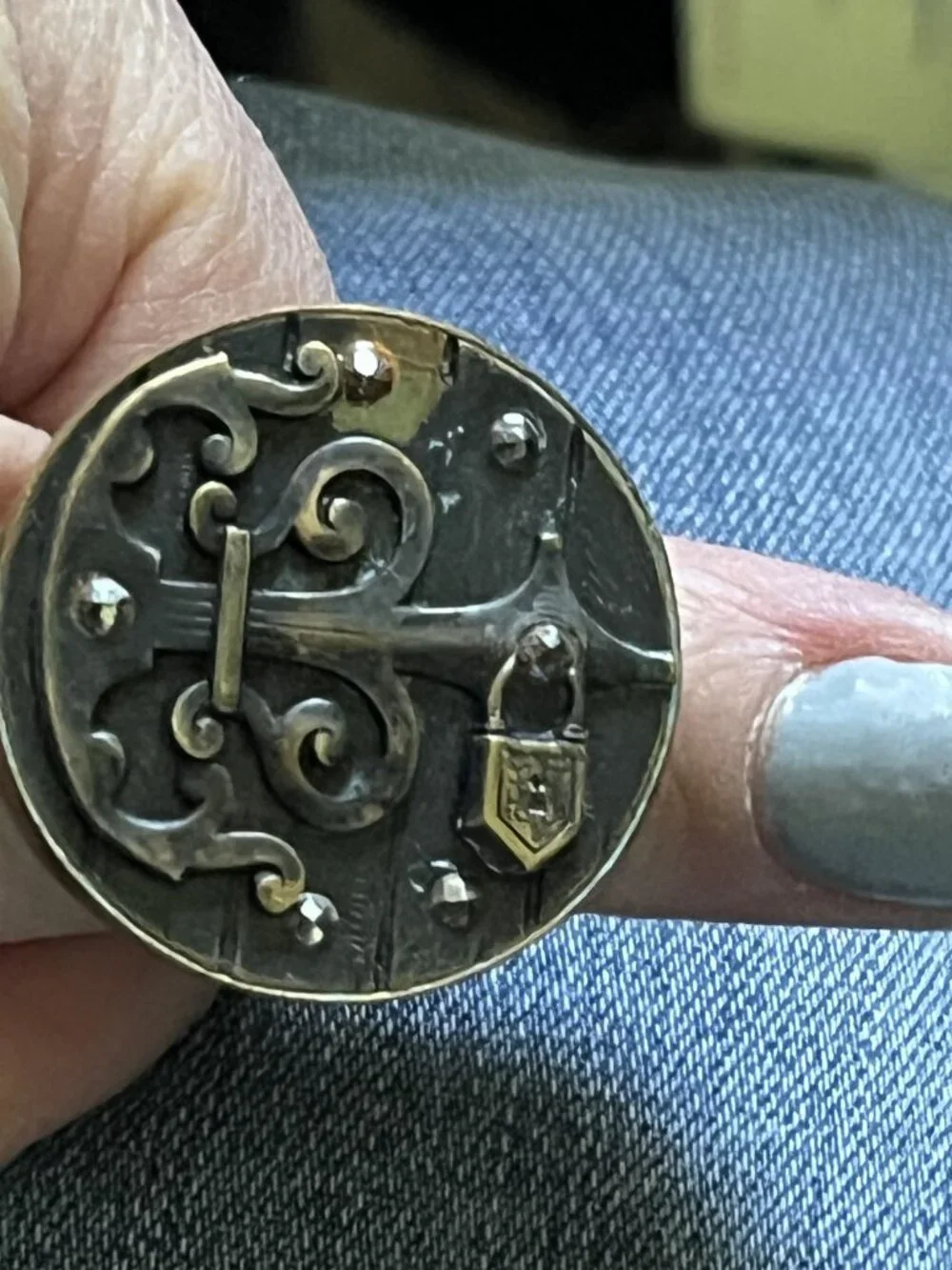 Vintage Brass Medieval Door Lock Padlock Ring Adjustable Size 8